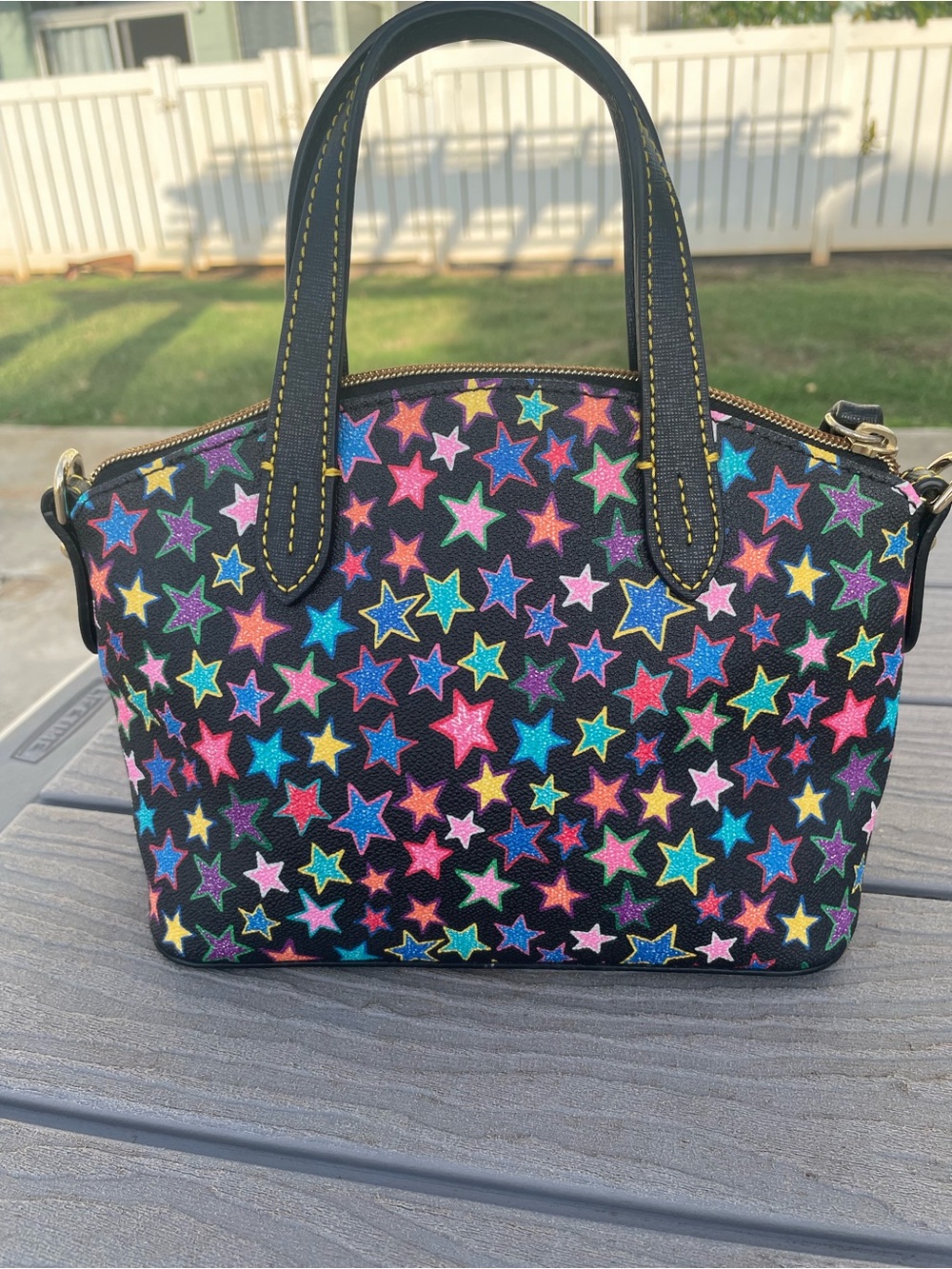 Dooney & Bourke Black Multicolor Star Print Satchel Bag - Picture 5 of 11